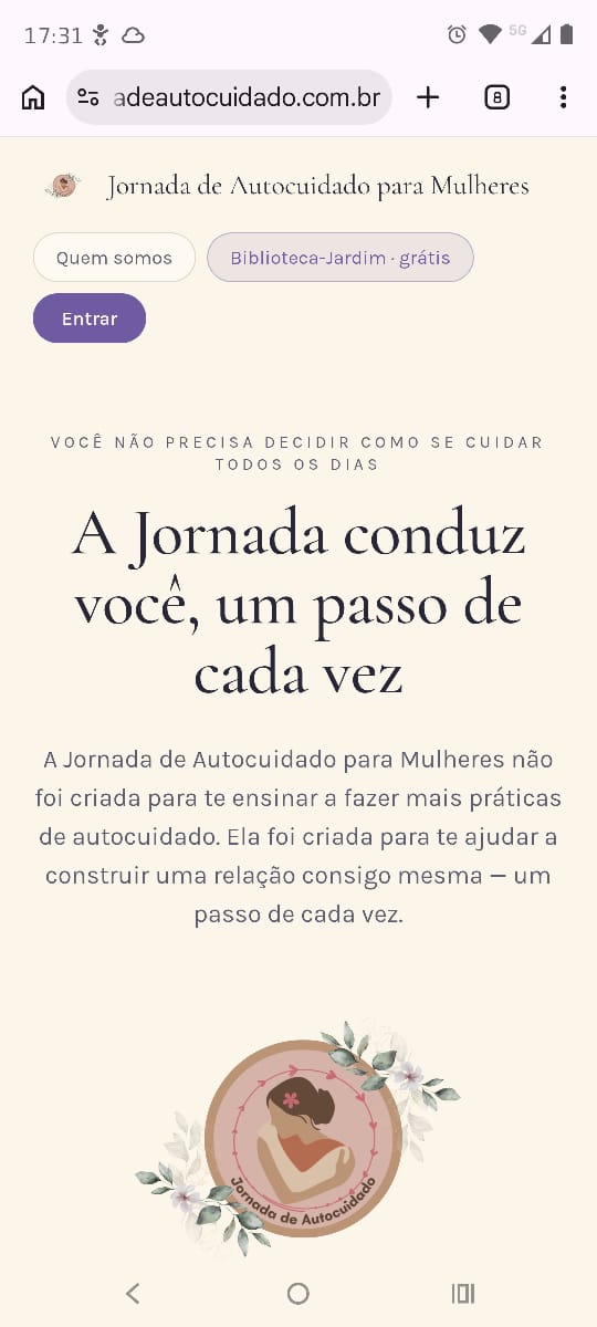 Tela de boas-vindas da Jornada de Autocuidado