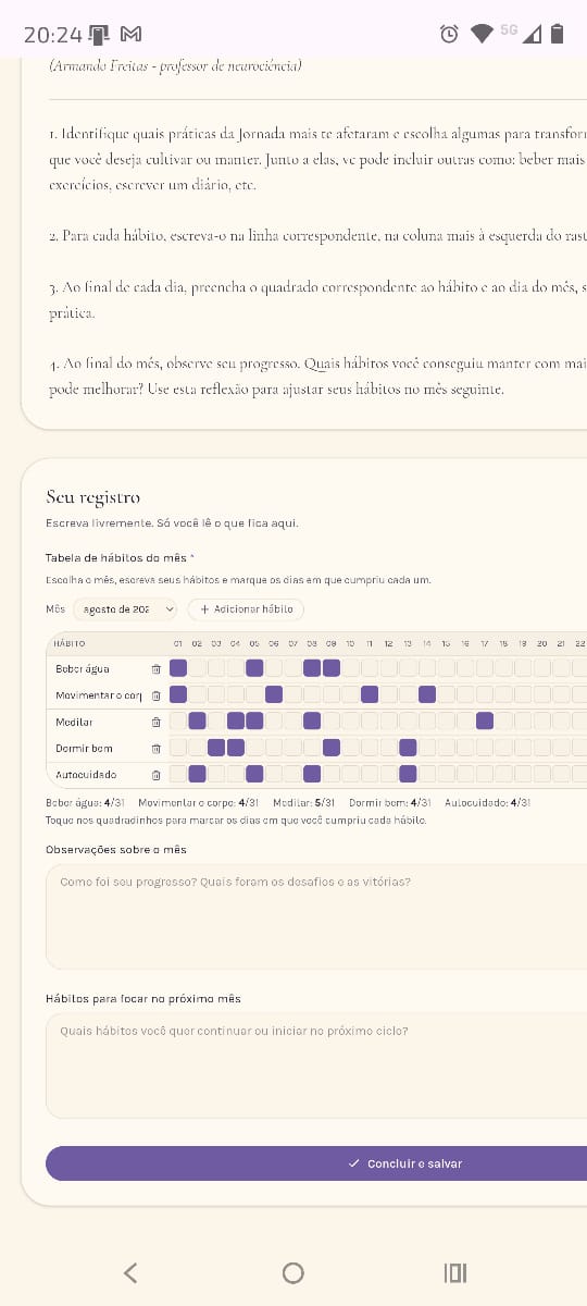 Tabela de hábitos do mês